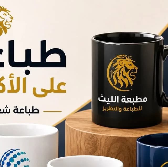 أكواب مطبوعة بهوية مطبعة الليث