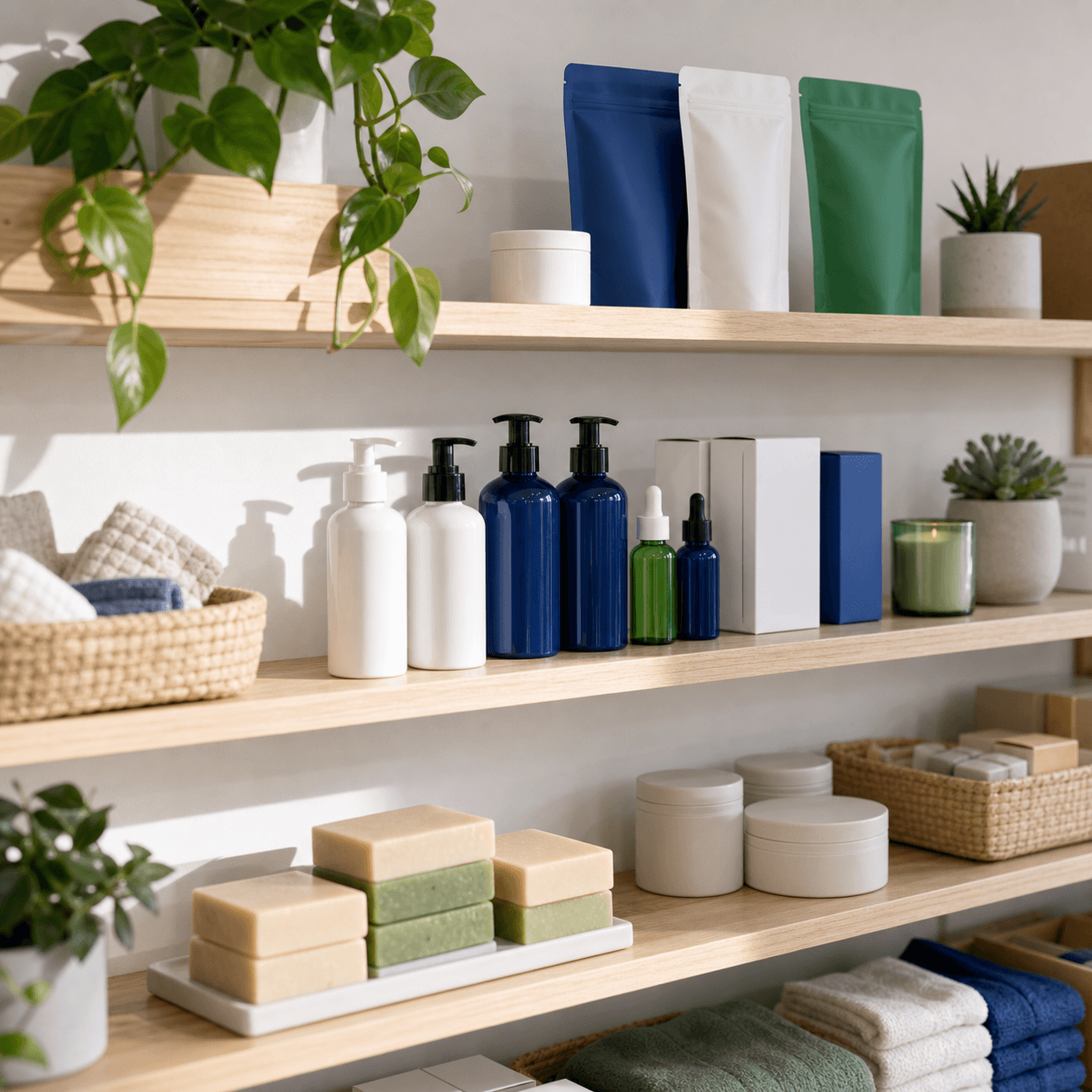Organized local shop product shelves